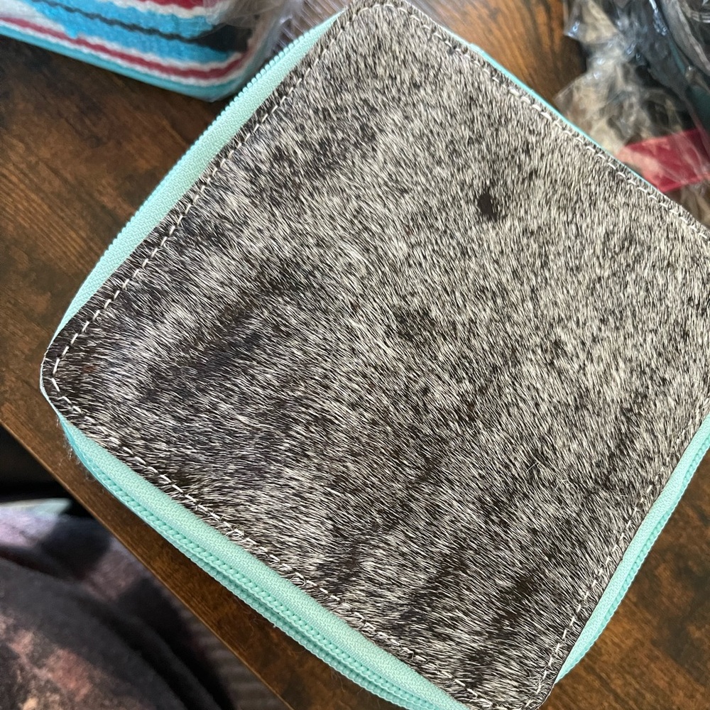 Hair on hide saddle blanket leather travel jewelry box